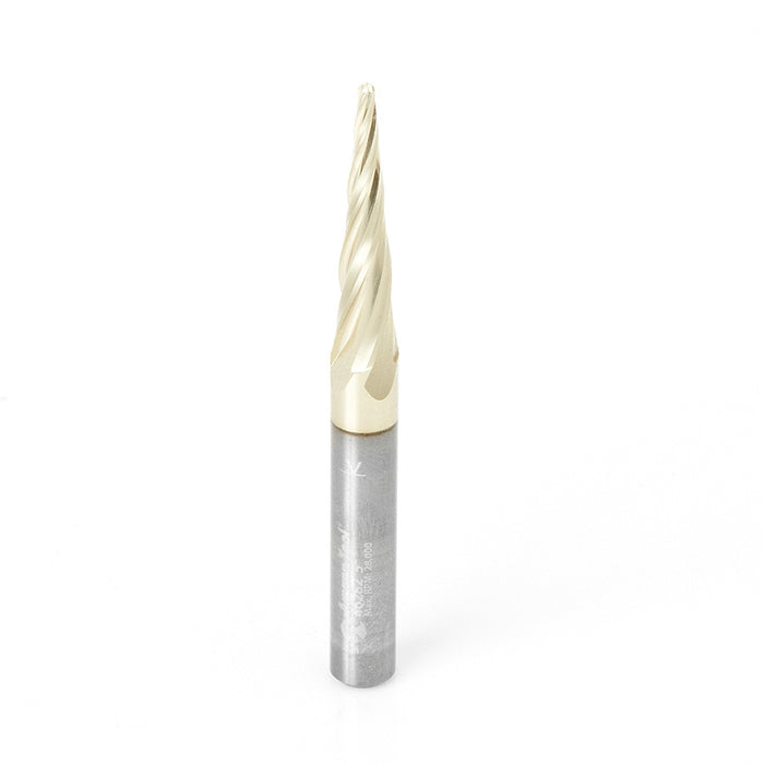 Amana Tool 46282 CNC 2D and 3D Carving 5.4 Deg Tapered Angle Ball Nose x 1/16 D x 1/32 R x 1 CH x 1/4 SHK x 3 Inch Long 