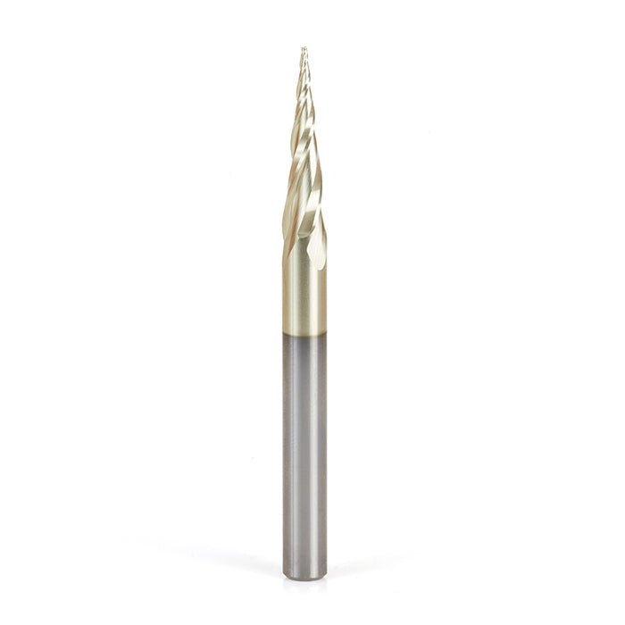 Amana Tool 46570 CNC 2D and 3D Carving 6.2 Deg Tapered Angle Flat Bottom x 1/32 D x 1 CH x 1/4 SHK x 3 Inch Long x 3 Flu