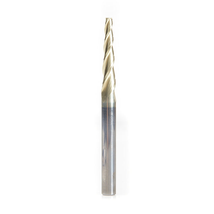 Amana Tool 46573 CNC 2D and 3D Carving 3.6 Deg Tapered Angle Flat Bottom x 1/8 D x 1 CH x 1/4 SHK x 3 Inch Long x 3 Flut