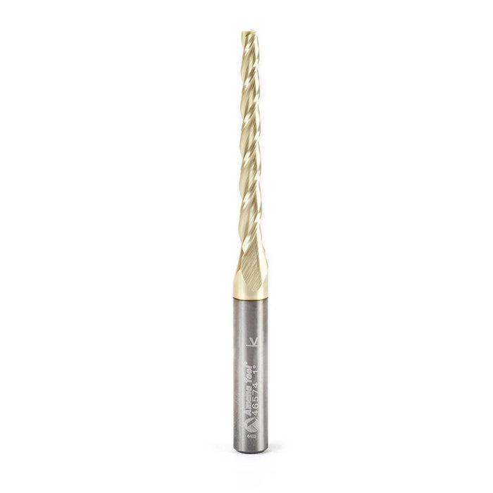 Amana Tool 46574 CNC 2D and 3D Carving 1.0 Deg Tapered Angle Flat Bottom x 1/8 D x 1-1/2 CH x 1/4 SHK x 3 Inch Long x 3 