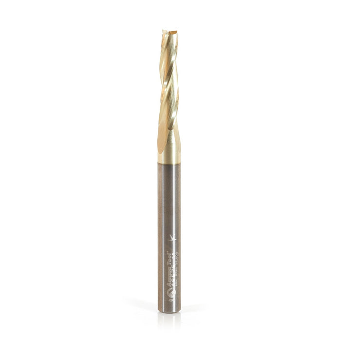 Amana Tool 46575 CNC 2D and 3D Carving 1.0 Deg Tapered Angle Flat Bottom x 3/16 D x 1 CH x 1/4 SHK x 3 Inch Long x 3 Flu