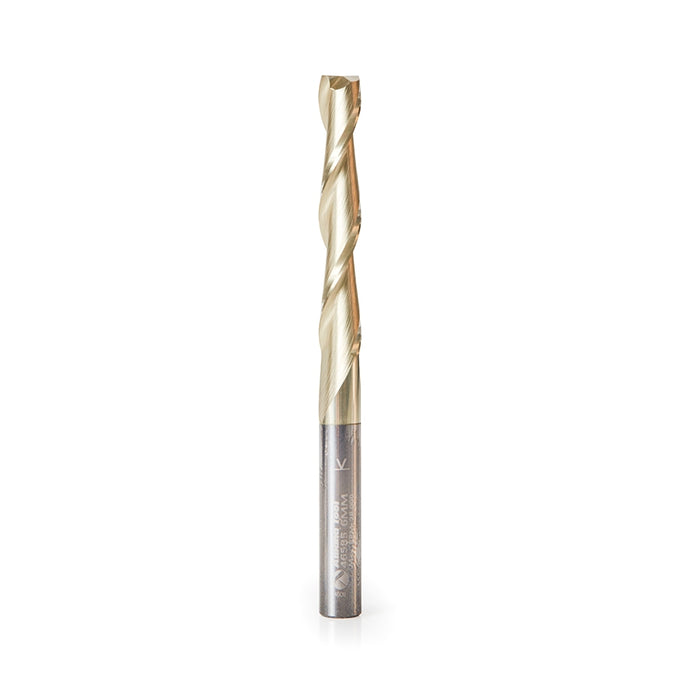 Amana Tool 46585 CNC 2D and 3D Carving 0.10 Deg Angle Straight Flat Bottom x 6mm D x 38mm CH x 6mm SHK x 75mm Long x 2 F