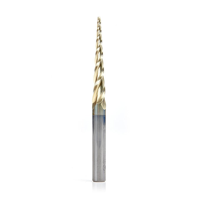 Amana Tool 46281 CNC 2D and 3D Carving 3.6 Deg Tapered Angle Ball Nose x 1/16 D x 1/32 R x 1-1/2 CH x 1/4 SHK x 3 Inch L