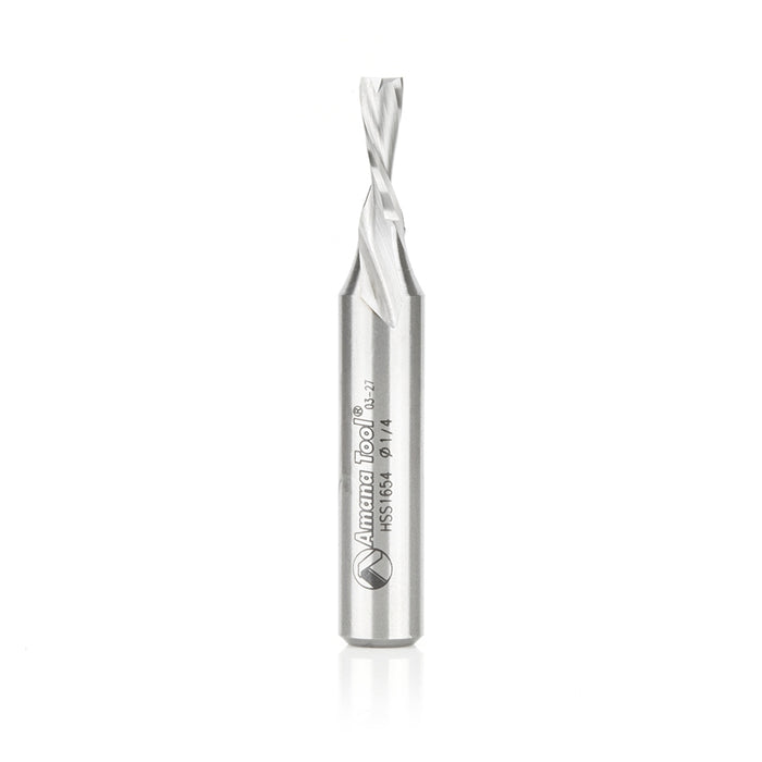 Amana Tool HSS1654 HSS Spiral Aluminum Cutting Double Flute Down-Cut 1/4 D x 3/4 CH x 1/2 SHK 3-1/4 Inch Long Router Bit