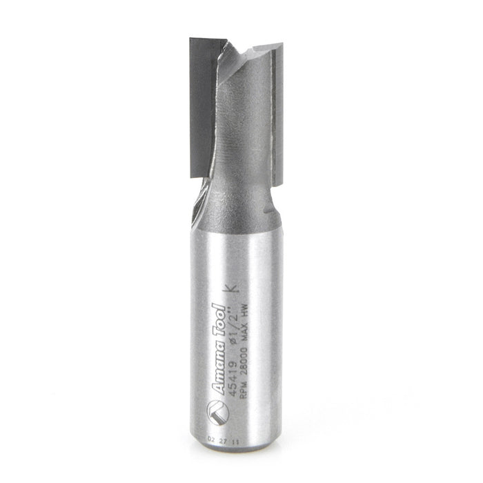 Amana Tool 45419 Carbide Tipped Straight Plunge High Production 1/2 D x 3/4 CH x 1/2 SHK x 2-1/4 Inch Long Router Bit