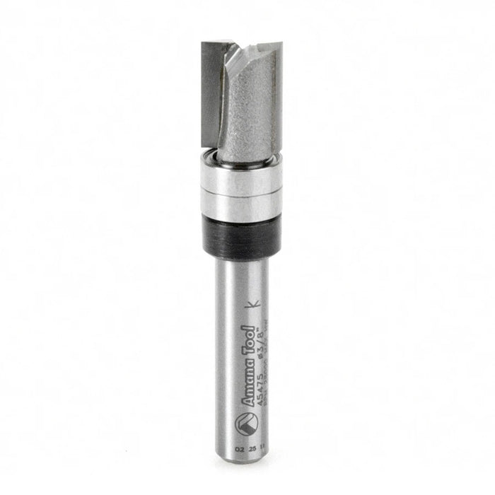 Amana Tool 45475 Carbide Tipped Flush Trim Plunge Template 3/8 D x 1/2 CH x 1/4 Inch SHK w/ 2 Upper Ball Bearings Router