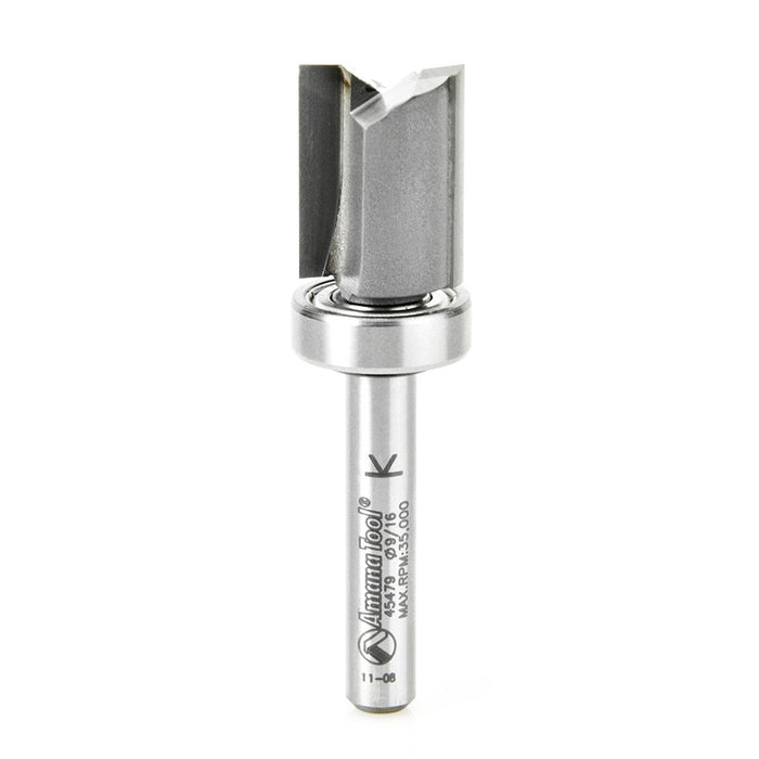 Amana Tool 45479 Carbide Tipped Flush Trim Plunge Template 9/16 D x 3/4 CH x 1/4 Inch SHK w/ Upper Ball Bearing Router B