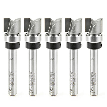 Amana Tool 45481-5, 5-Pack Carbide Tipped Flush Trim Plunge Template 1/2 D x 3/8 CH x 1/4 Inch SHK w/ Upper Ball Bearing Router Bits