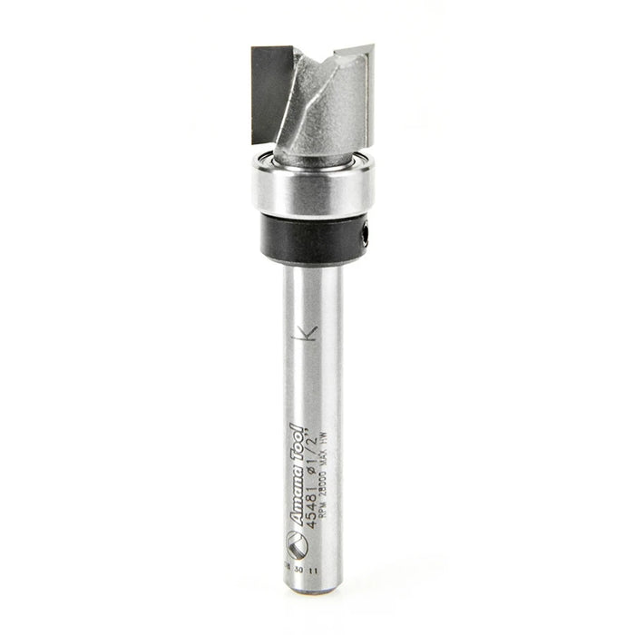 Amana Tool 45481 Carbide Tipped Flush Trim Plunge Template 1/2 D x 3/8 CH x 1/4 Inch SHK w/ Upper Ball Bearing Router Bi