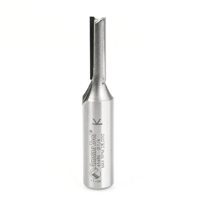 Amana Tool 45486 Carbide Tipped Straight Plunge High Production 1/4 D x 1 CH x 2-3/4 Long x 1/2 Inch SHK Router Bit
