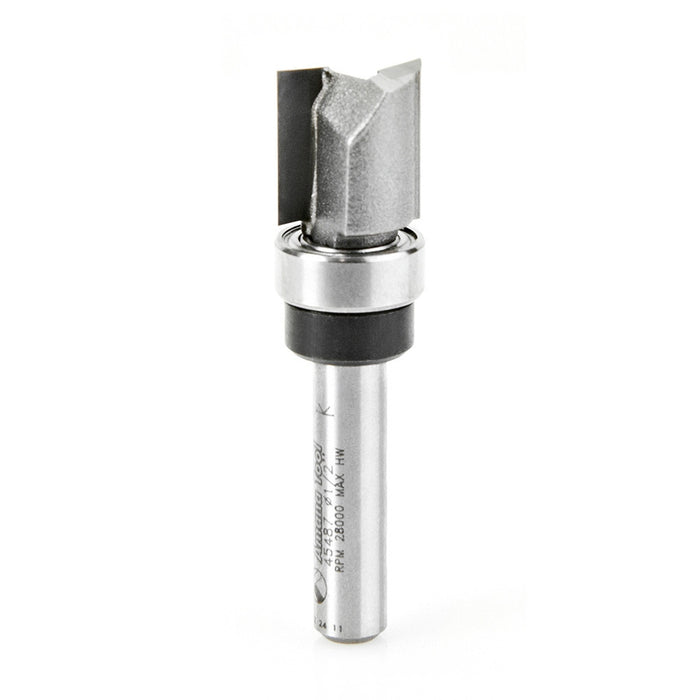 Amana Tool 45487 Carbide Tipped Flush Trim Plunge Template 1/2 D x 1/2 CH x 1/4 Inch SHK w/ Upper Ball Bearing Router Bi