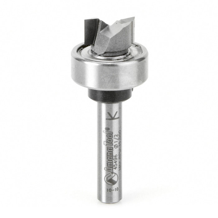 Amana Tool 45496 Carbide Tipped Flush Trim Plunge Template 1/2 D x 1/4 CH x 1/4 Inch SHK w/ Oversized Upper Ball Bearing
