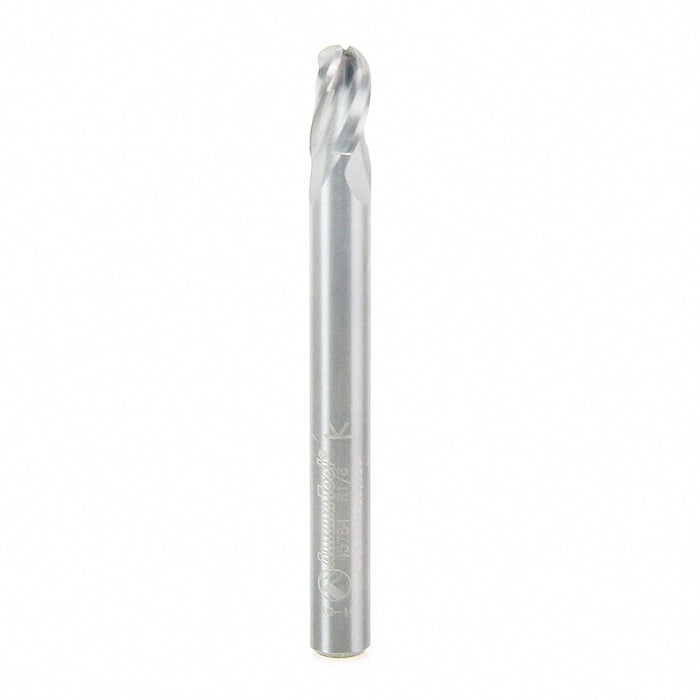 Amana Tool 45784 Solid Carbide Bottom Round 1/8 R x 1/4 D x 3/8 CH x 1/4 Inch SHK, 3-Flute Router Bit
