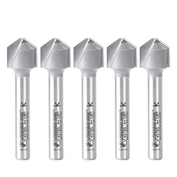 Amana Tool 45795-5, 5-Pack V-Groove 108 Deg. Folding for Aluminum Composite Material (ACM) Panels Like Alucobond, Dibond, 0.090 Tip Cut Width x 3/8 CH x 1/2 D x 1/4 Inch SHK Carbide Tipped Router Bits