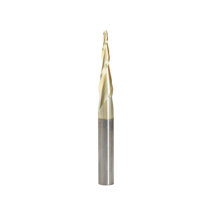Amana Tool 46252 CNC 2D and 3D Carving 5.5 Deg Tapered Angle Ball Nose x 1/16 D x 1/32 R x 1 CH x 1/4 SHK x 2-23/64 Inch