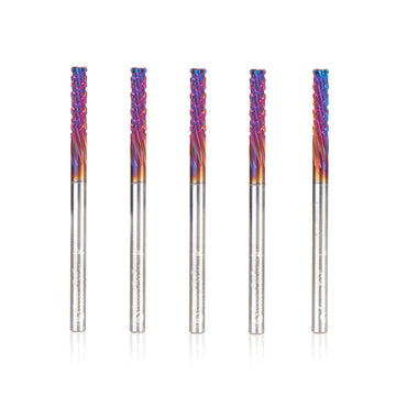 Amana Tool 46260-K-5, 5-Pack SC Spektra Extreme Tool Life Coated Carbon Fiber Cutting Down-Cut 1/8 D x 1/2 CH x 1/8 SHK x 2 Inch Long Router Bits