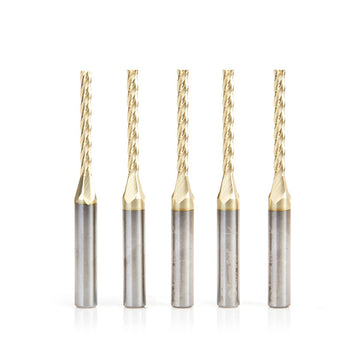 Amana Tool 46292-5, 5-Pack CNC 2D and 3D Carving 0.10 Deg Tapered Angle Flat Bottom x 1/8 D x 1-3/32 CH x 1/4 SHK x 2-1/2 Inch Long x 4 Flute SC ZrN Coated Router Bit