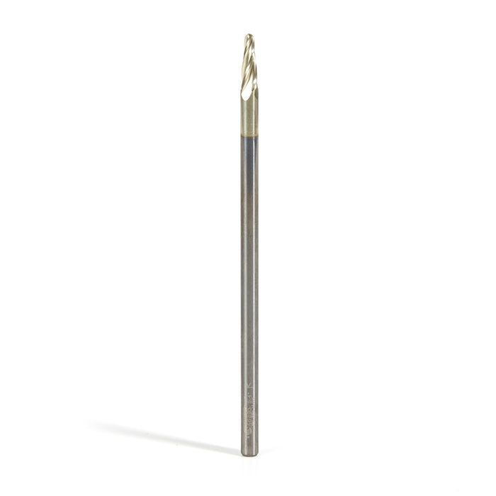 Amana Tool 46293 CNC 2D and 3D Carving 5.4 Deg Tapered Angle Ball Nose x 1/16 D x 1/32 R x 0.362 CH x 1/8 SHK x 3 Inch L