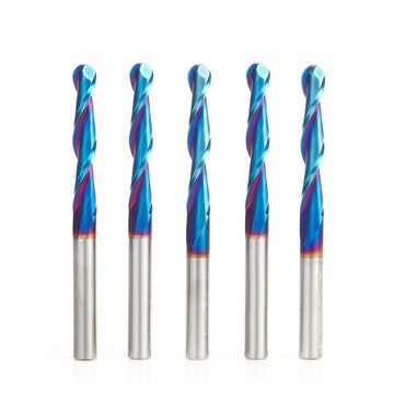 Amana Tool 46294-K-5, 5-Pack CNC Spektra Extreme Tool Life Coated SC 2D and 3D Carving 0.10 Deg Straight Angle Ball Nose x 1/4 D x 1/8 R x 1-1/2 CH x 1/4 SHK x 3 Inch Long x 2 Flute Router Bits