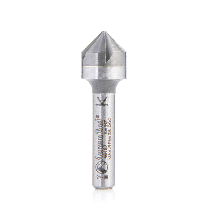 Amana Tool 46467 CNC Solid Carbide 90 Degree Angle x 1/2 D x 1/4 CH x 1/4 SHK x 1-3/4 Inch Long, 5 Flute Countersink and
