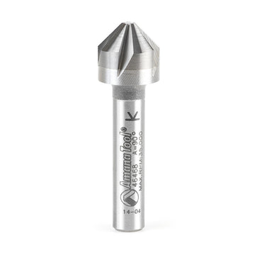 Fraise à chanfreiner et à fraiser à 5 dents Amana Tool 46468 CNC en carbure solide, angle de 90 degrés x diam. 1/2 po × haut. de coupe 5 mm × queue 1/4 po × long. totale 1-9/16 po