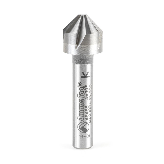 Amana Tool 46468 CNC Solid Carbide 90 Degree Angle x 1/2 D x 5mm CH x 1/4 SHK x 1-9/16 Inch Long, 5 Flute Countersink an