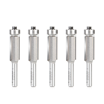 Amana Tool 47114-5, 5-Pack Carbide Tipped Flush Trim 1/2 D x 1 Inch CH x 1/4 SHK w/ Lower Ball Bearing 3-Flute Router Bits