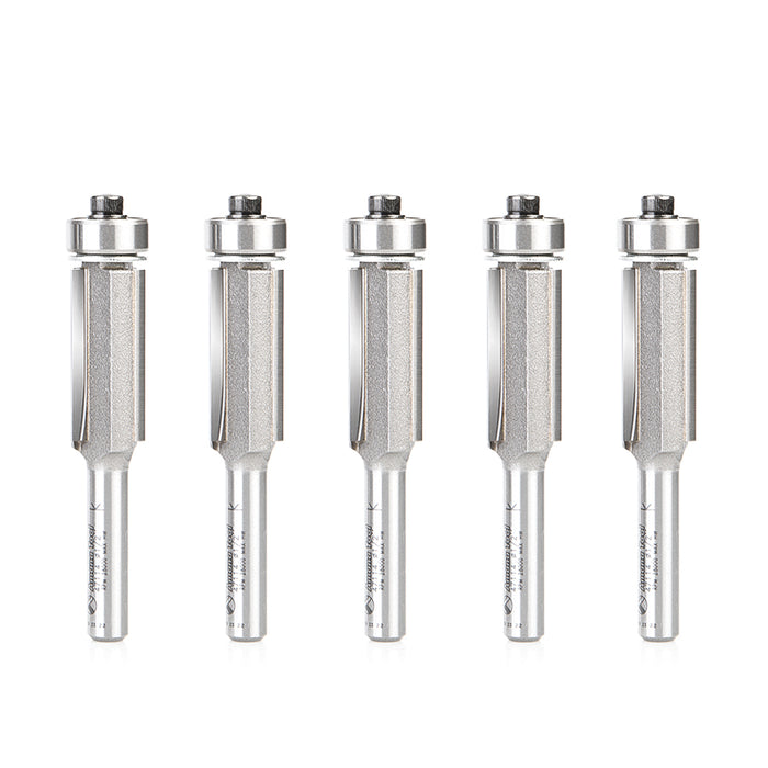 Amana Tool 47114-5, 5-Pack Carbide Tipped Flush Trim 1/2 D x 1 Inch CH x 1/4 SHK w/ Lower Ball Bearing 3-Flute Router Bi