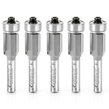 Amana Tool 47116-5, 5-Pack Carbide Tipped Flush Trim 1/2 D x 1/2 CH x 1/4 Inch SHK w/ Lower Ball Bearing 3-Flute Router Bits