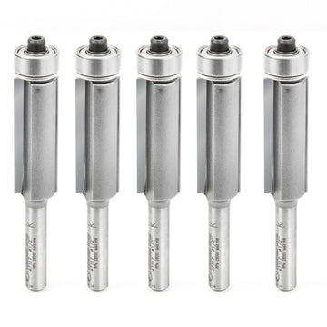 Amana Tool 47117-5, lot de 5 fraises à araser à plaquettes en carbure, diamètre 1/2 po, hauteur de coupe 1-1/4 po, queue 1/4 po, longueur 2-3/4 po, avec roulement à billes inférieur