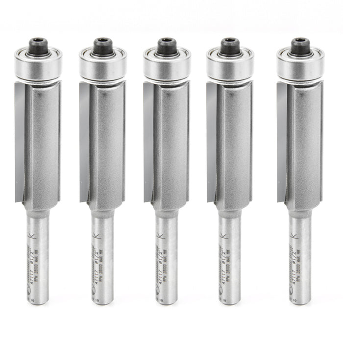Amana Tool 47117-5, 5-Pack Carbide Tipped Flush Trim 1/2 D x 1-1/4 CH x 1/4 SHK x 2-3/4 Inch Long Router Bits w/ Lower B