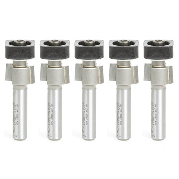 Amana Tool 47147-5, 5-Pack Laminate Trimmer with Euro TM Square Bearing 1/2 Dia x 19/64 Cut Height x 1/4 Inch Shank Carbide Tipped Router Bits