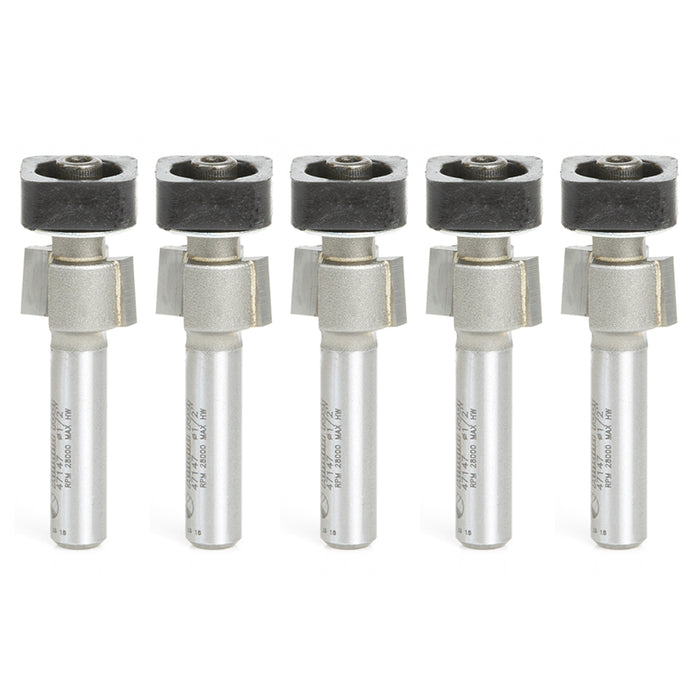Amana Tool 47147-5, 5-Pack Laminate Trimmer with Euro TM Square Bearing 1/2 Dia x 19/64 Cut Height x 1/4 Inch Shank Carb