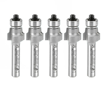 Amana Tool 47150-5, 5-Pack Carbide Tipped No-File Trim .059 R x 1/2 D x 3/8 CH x 1/4 Inch SHK w/ Lower Ball Bearing Router Bits