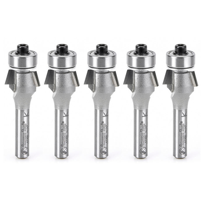 Amana Tool 47200-5, 5-Pack Carbide Tipped Bevel Laminate Trim 15 Deg Angle x 5/8 D x 9/32 CH x 1/4 Inch SHK w/ Ball Bear