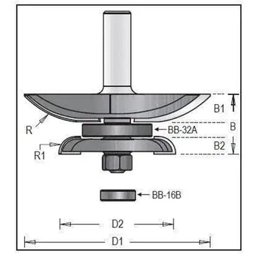 Dimar 126R8-86BC Cove Raised Panel with Back Cutter, 2 Flutes Set CNC Router Bit