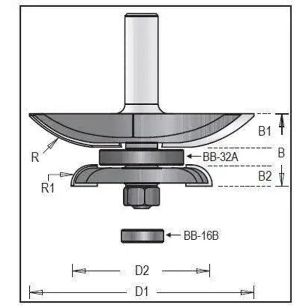Dimar 126R8-86BC Cove Raised Panel with Back Cutter, 2 Flutes Set CNC Router Bit - CNC Router Store