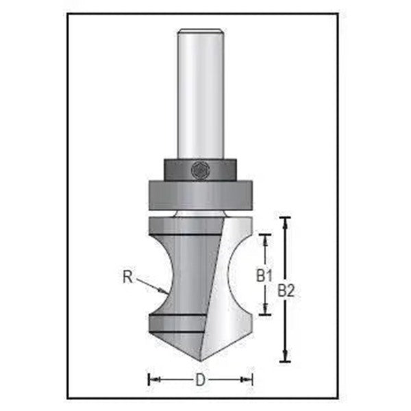 Dimar 129RC8-28 Series Bull Nose Bit with Centre Ball Bearing CNC Router Bit - Plunge Type, 2 Flutes - CNC Router Store