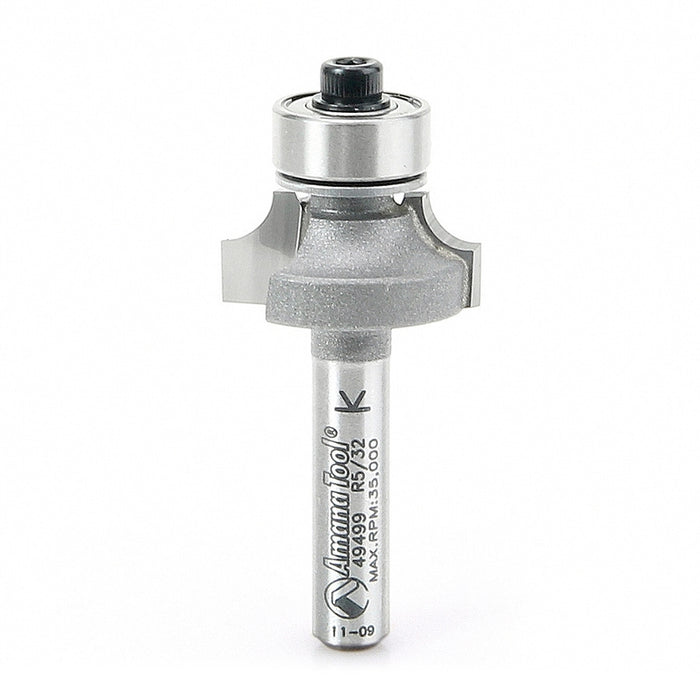 Amana Tool 49499 Carbide Tipped Corner Rounding 5/32 R x 13/16 D x 3/8 CH x 1/4 Inch SHK w/ Lower Ball Bearing Router Bi