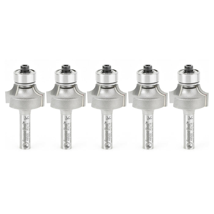 Amana Tool 49500-5, 5-Pack Carbide Tipped Corner Rounding 3/16 R x 7/8 D x 1/2 CH x 1/4 Inch SHK w/ Lower Ball Bearing R