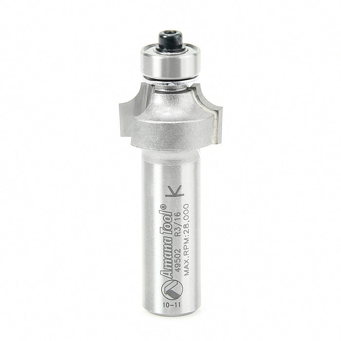 Amana Tool 49502 Carbide Tipped Corner Rounding 3/16 R x 7/8 D x 1/2 CH x 1/2 Inch SHK w/ Lower Ball Bearing Router Bit
