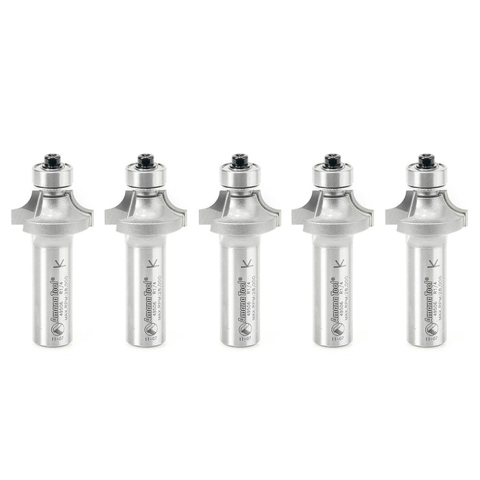 Amana Tool 49506-5, 5-Pack Carbide Tipped Corner Rounding 1/4 R x 1 Inch D x 1/2 CH x 1/2 SHK w/ Lower Ball Bearing Rout