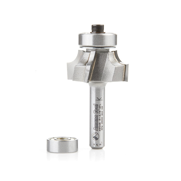 Amana Tool 49546 Carbide Tipped 4 Flute Corner Rounding/Beading 3/16 R x 1 D x 1/2 CH x 1/4 Inch SHK w/ Lower Ball Beari