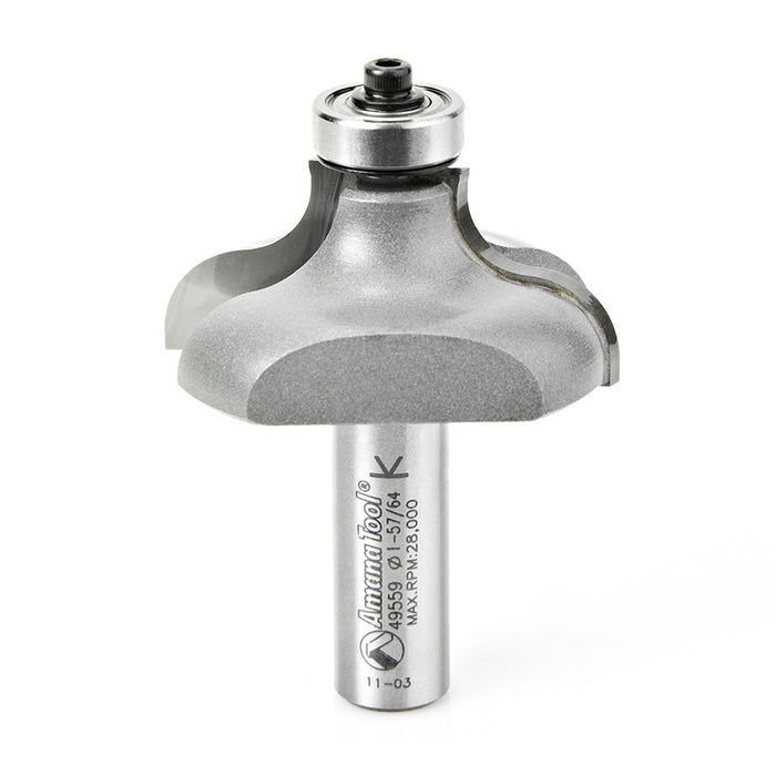 Amana Tool 49559 Carbide Tipped Table Edge Ogee 3/8 x 5/16 R x 1-57/64 D x 7/8 CH x 1/2 Inch SHK w/ Lower Ball Bearing R