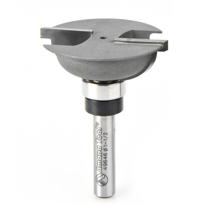 Amana Tool 49646 Carbide Tipped Bead Rail Cutter 3/8 R x 1-1/2 D x 15/32 CH x 23/64 R x 1/4 Inch SHK w/ Upper Ball Beari