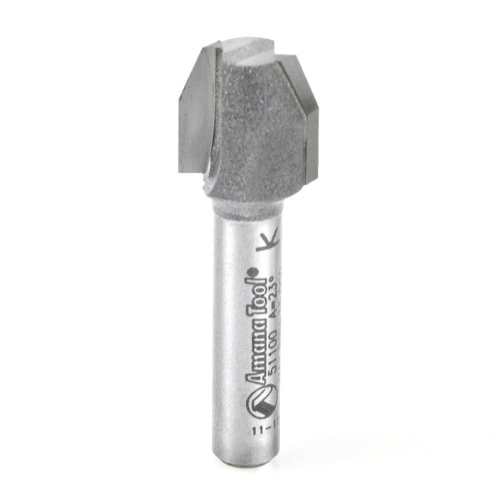 Amana Tool 51100 Carbide Tipped Combination Bevel/Flush Laminate Trim 23 Deg Angle x 1/2 D x 1/2 CH x 1/4 Inch SHK Route
