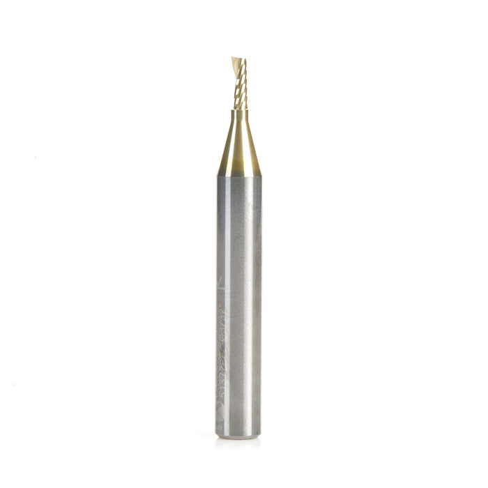 Amana Tool 51372-Z CNC SC Spiral O Single Flute, Aluminum Cutting 3/32 D x 1/4 CH x 1/4 SHK x 2 Inch Long Up-Cut ZrN Coa
