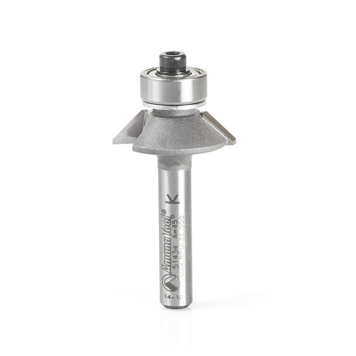 Amana Tool 51434 Aluminum &amp; Plastic Bevel Trim 45 Deg x 31/32 Dia x 1/4 Cut Length x 1/4 Inch Shank Carbide Tipped R
