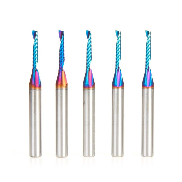 Amana Tool 51446-K-5, 5-Pack CNC Spektra Coated SC Spiral O Single Flute, Plastic Cutting 1/8 D x 3/4 CH x 1/4 SHK x 2-1