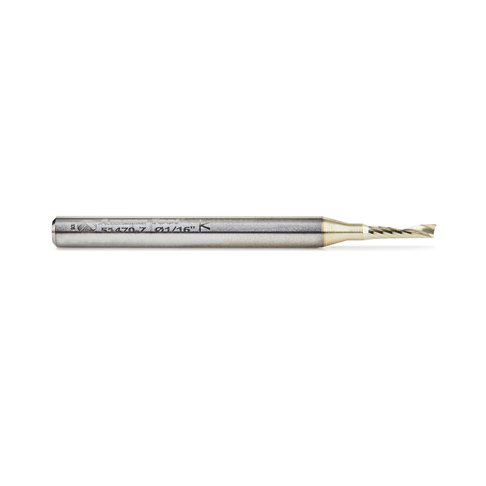 1/16" Diameter - ZrN Coated Amana Tool - "O" Flute - Upcut Aluminum cutting 